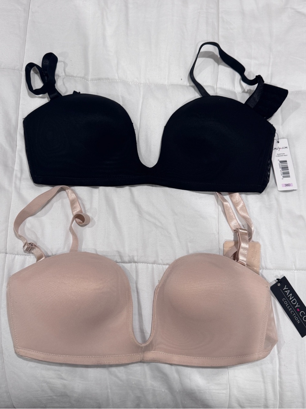 2 Yandy Convertible Strapless Bras in Black & Nude